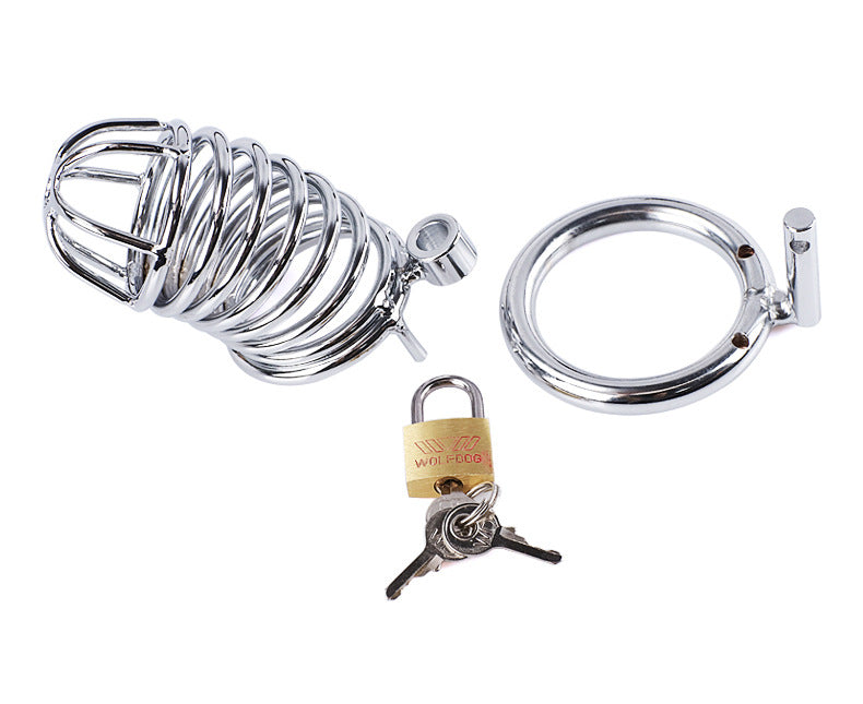 Red Metal Male Chastity Cage with Bird Cage Lock