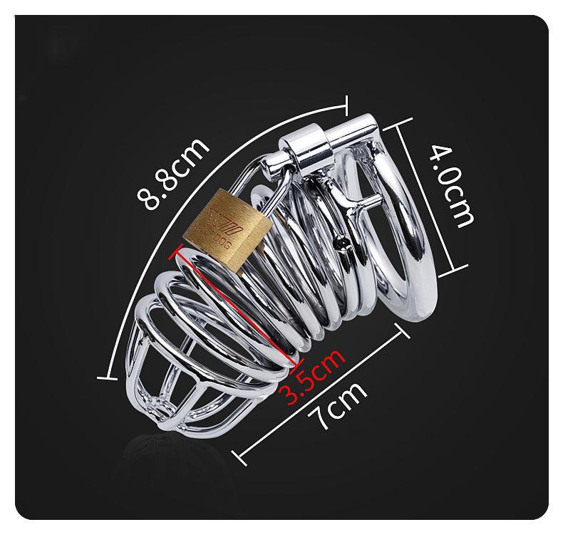 Red Metal Male Chastity Cage with Bird Cage Lock