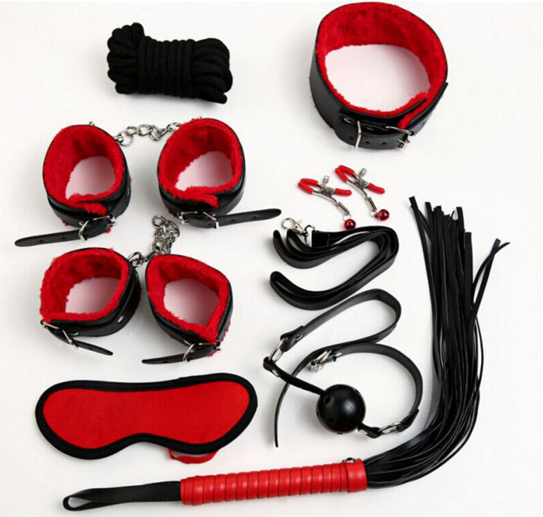 8-Piece BDSM Bondage Set – Handcuffs, Whip, Collar & More