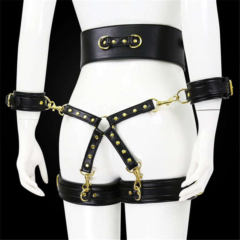 Leather Handcuffs Leg Cuffs With Waist Restraint Belt Toys