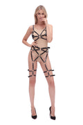 Pu Cutout Sling Bra Set Shorts Socks Underwear Tight Binding Costumes