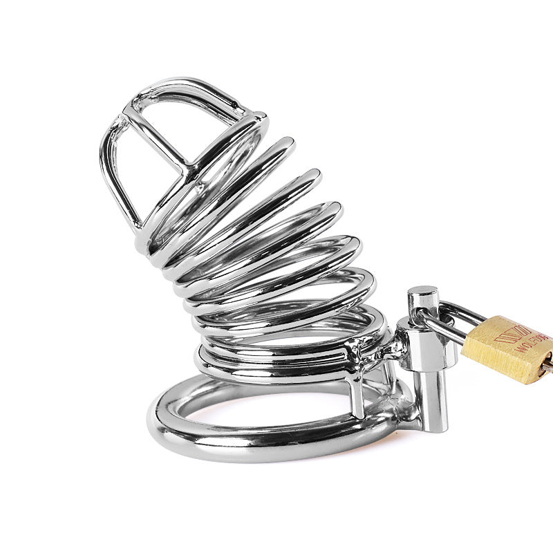 Red Metal Male Chastity Cage with Bird Cage Lock