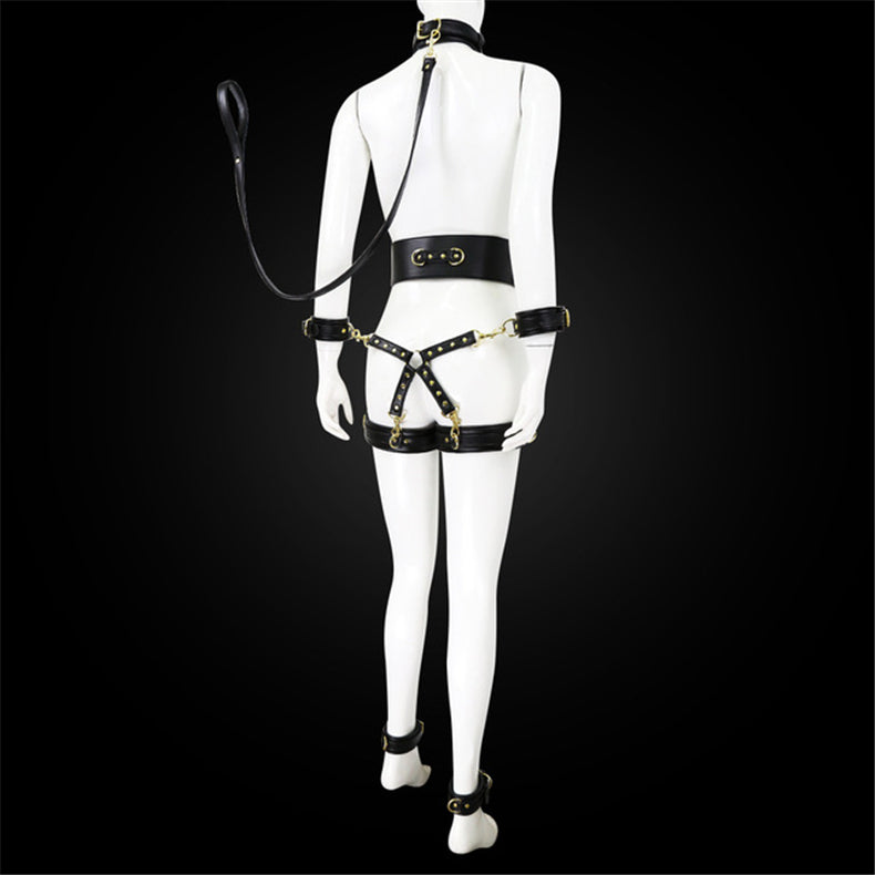 Leather Handcuffs Leg Cuffs With Waist Restraint Belt Toys