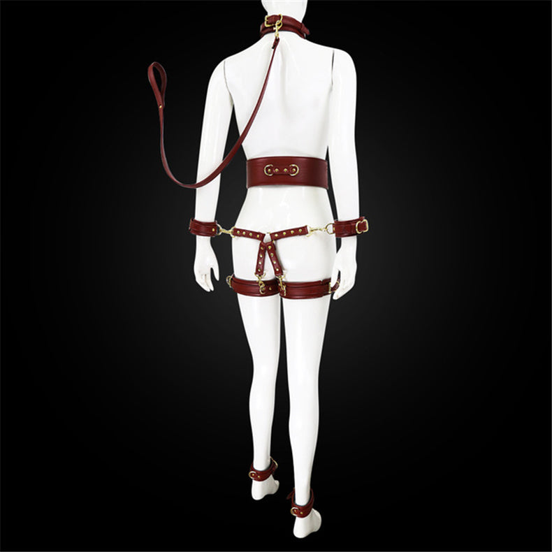 Leather Handcuffs Leg Cuffs With Waist Restraint Belt Toys