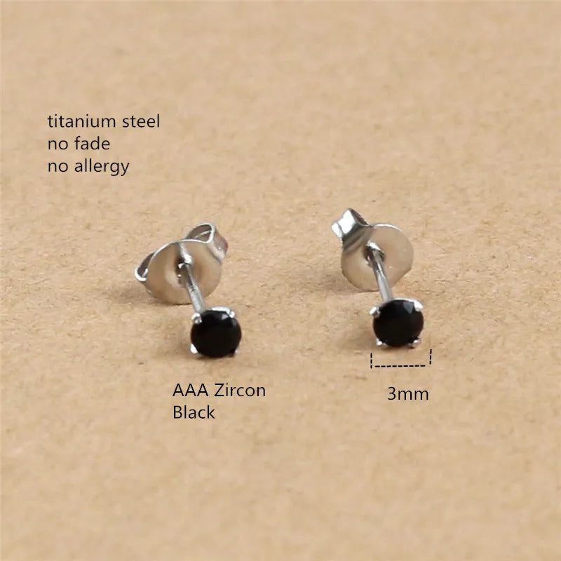 Black Zircon Stud Earrings — Round & Square