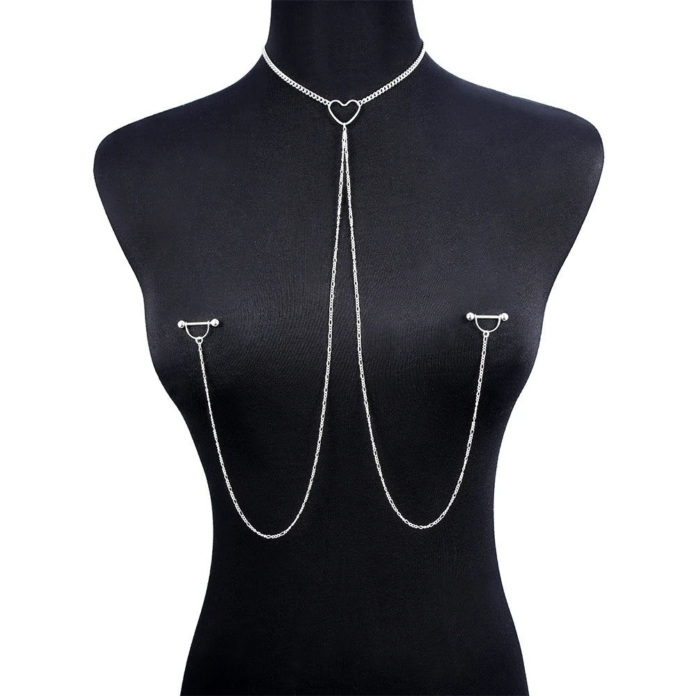 Non-Piercing Fake Nipple Rings with Chain