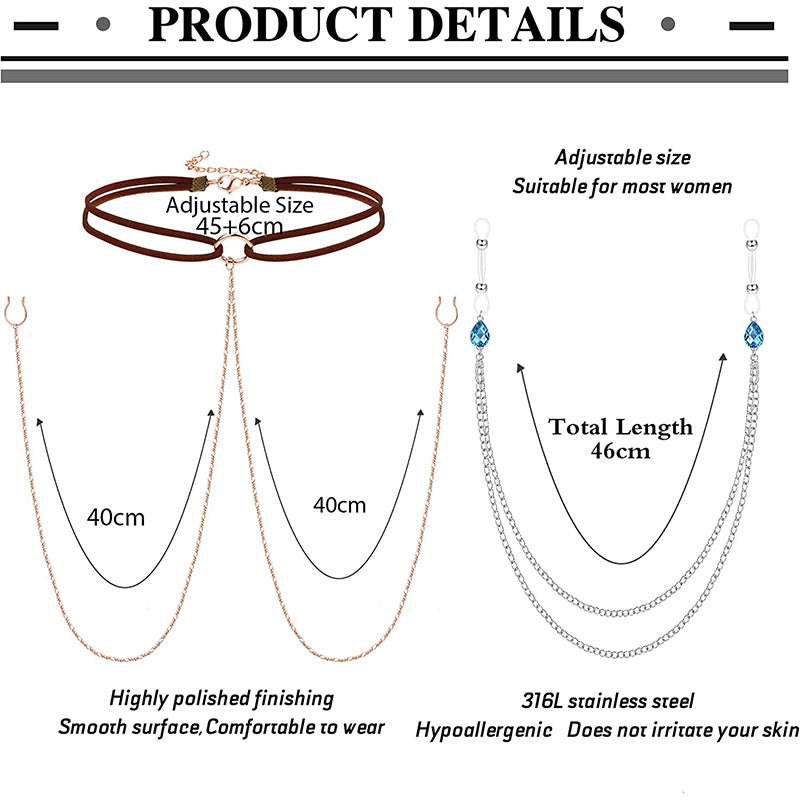 Non-Piercing Fake Nipple Rings with Chain