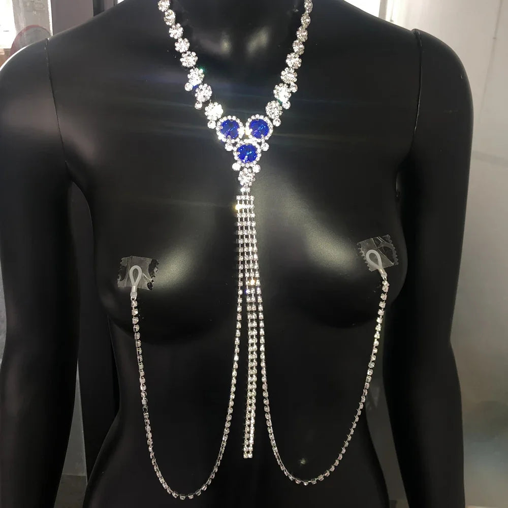 Blue Rhinestone Lingerie Nipple Jewellery