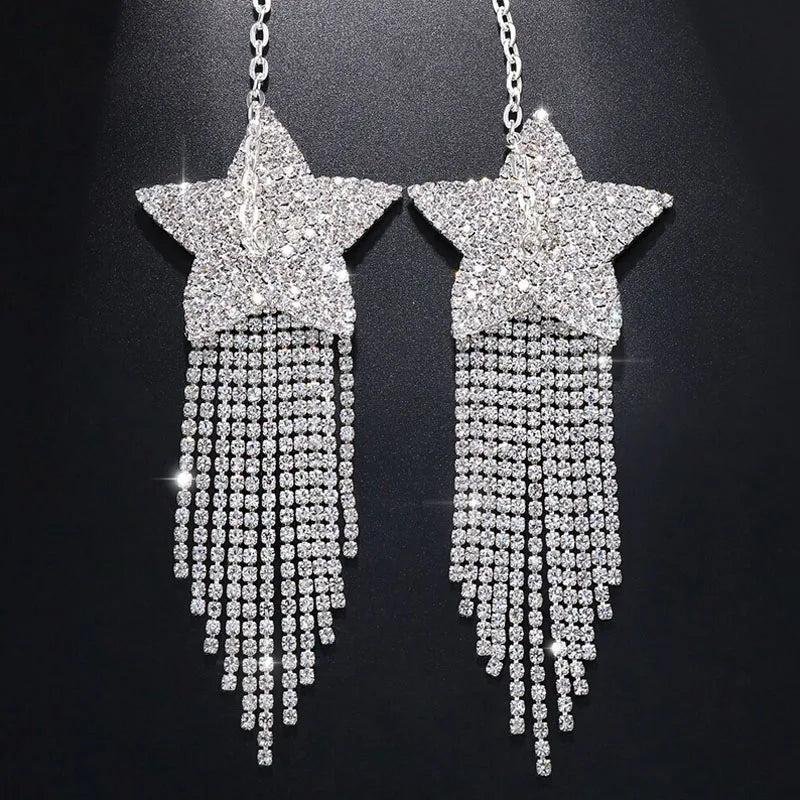 Rhinestone Star Tassel Breast Patch Chain
