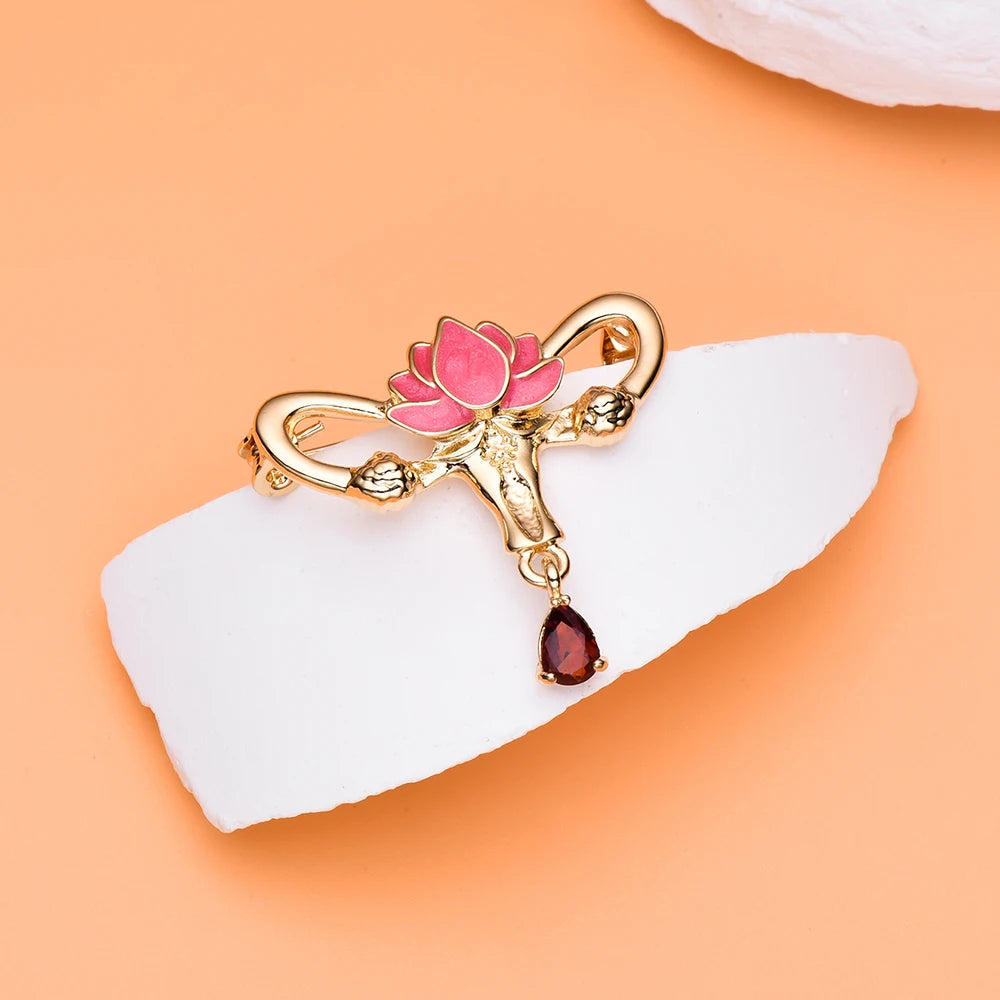 Lotus Uterus Crystal Brooch Pin