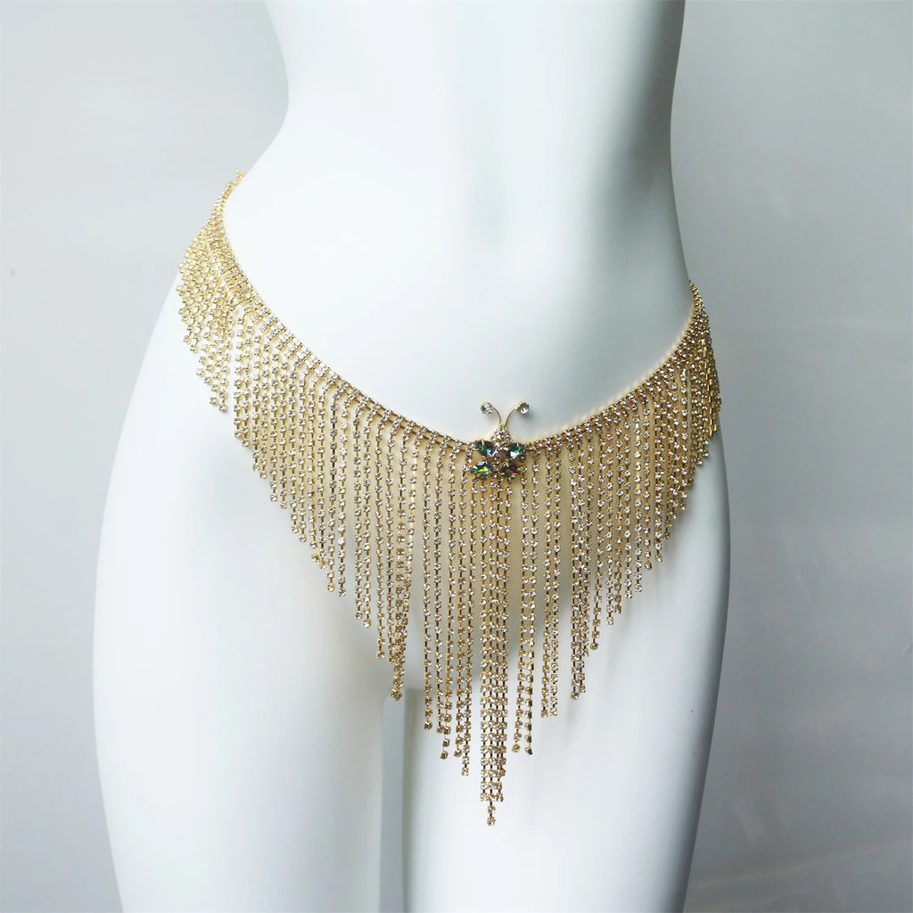 Gold Sparkling Tassel Crystal Waist Chain
