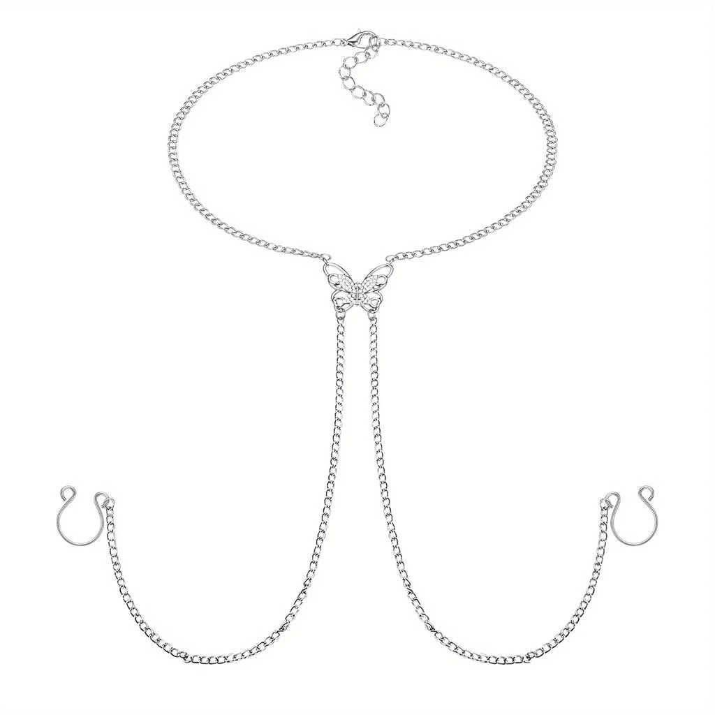 Butterfly Nipple Rings with Chain
