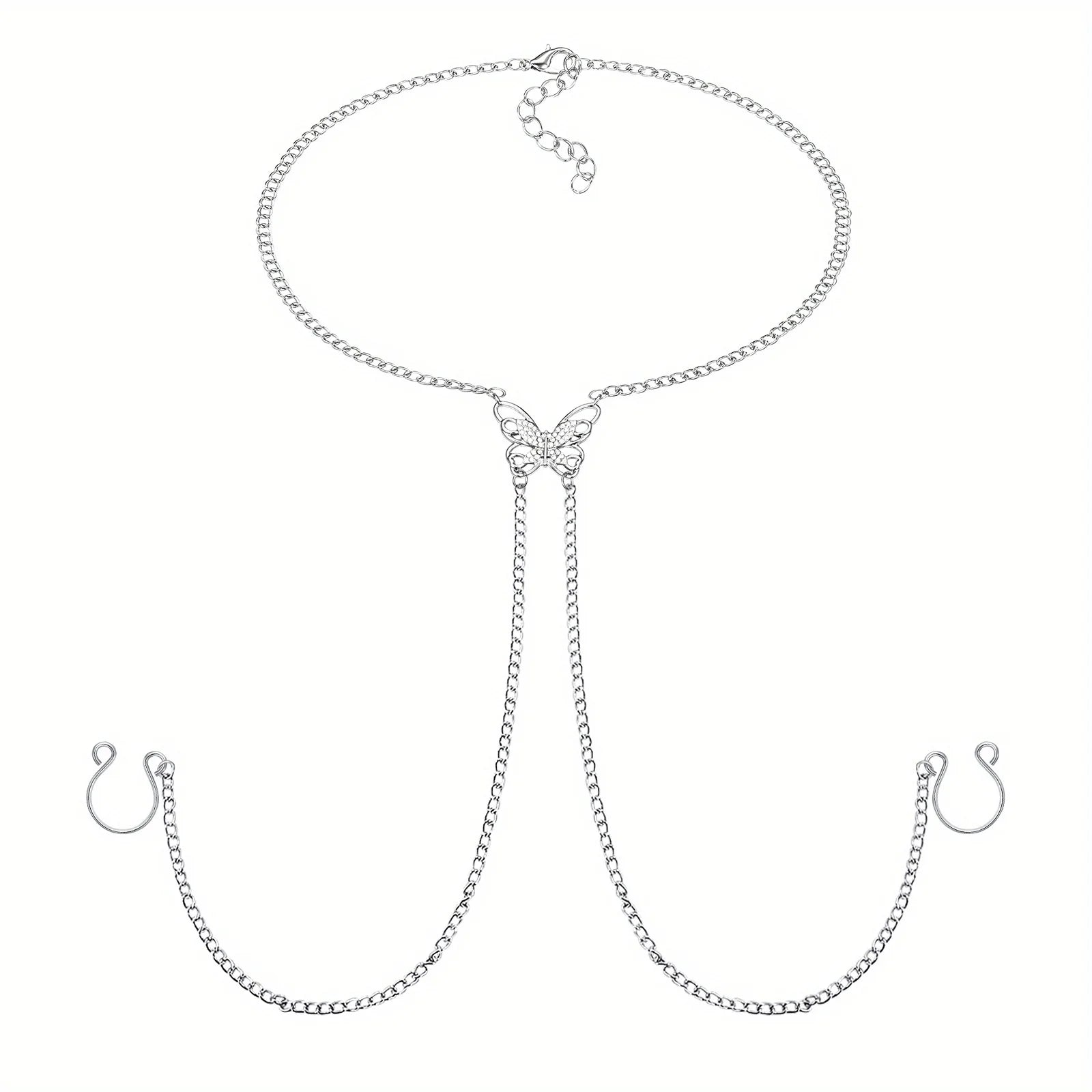 Butterfly Nipple Rings with Chain