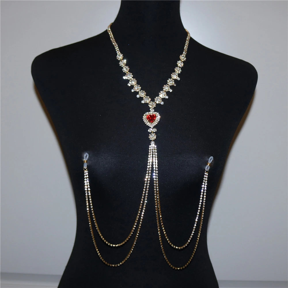 Red Heart Non-Piercing Nipple Chain