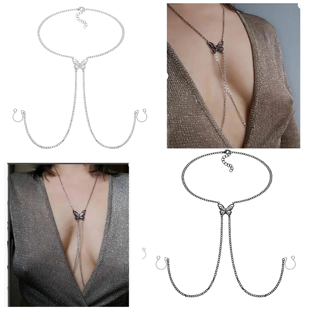 Butterfly Nipple Rings with Chain