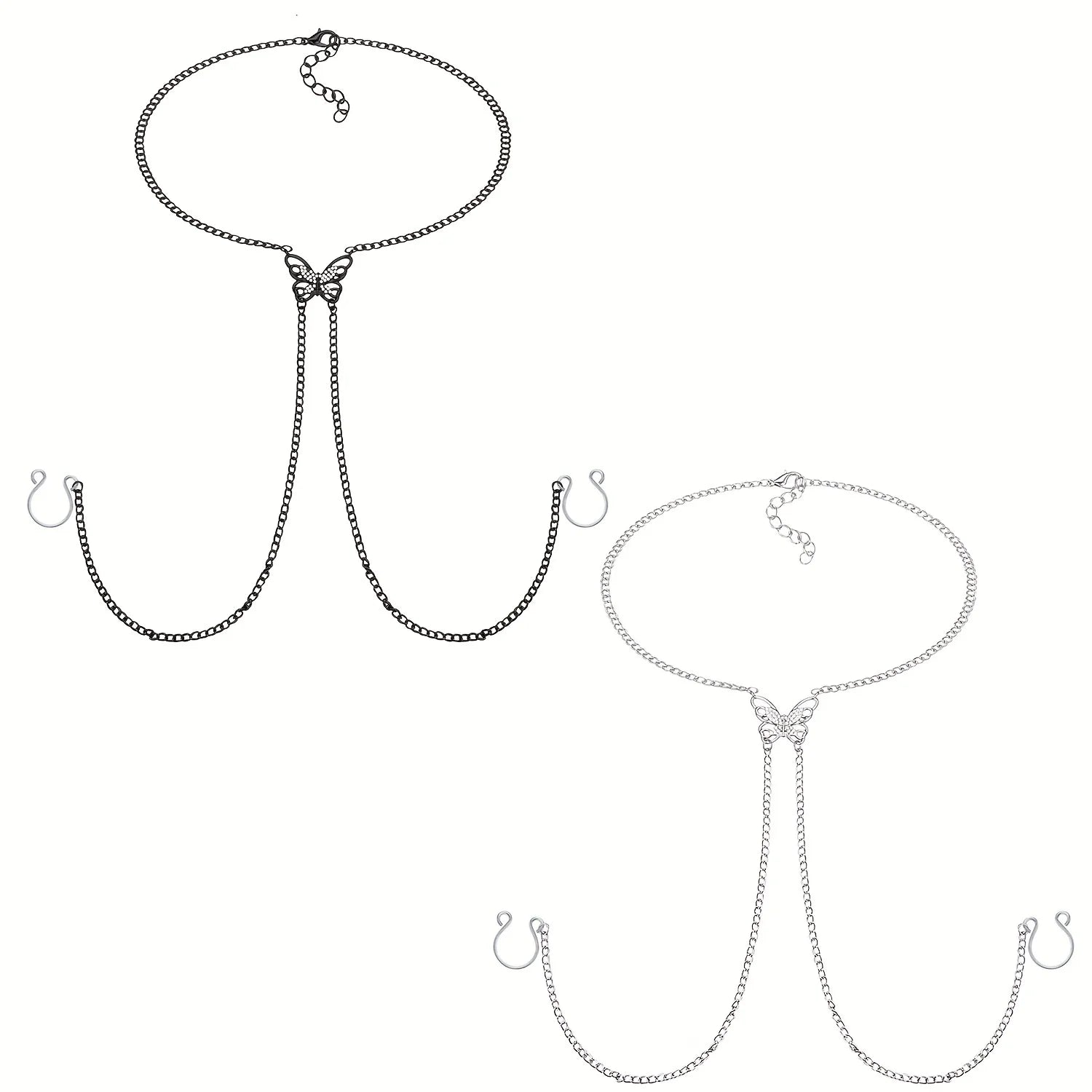 Butterfly Nipple Rings with Chain