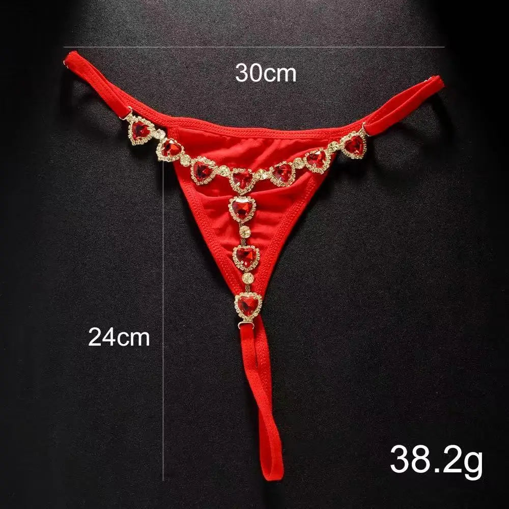 Crystal Heart Rhinestone Body Chain Thong