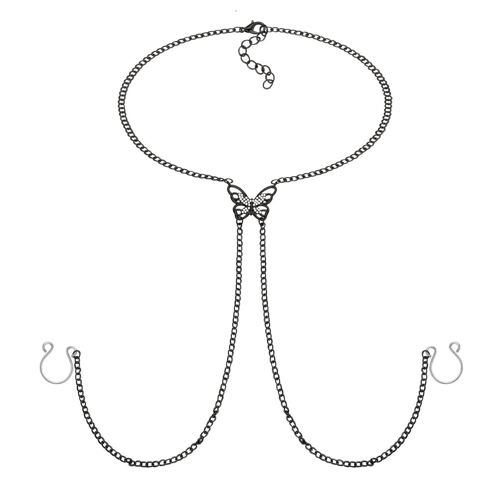 Butterfly Nipple Rings with Chain