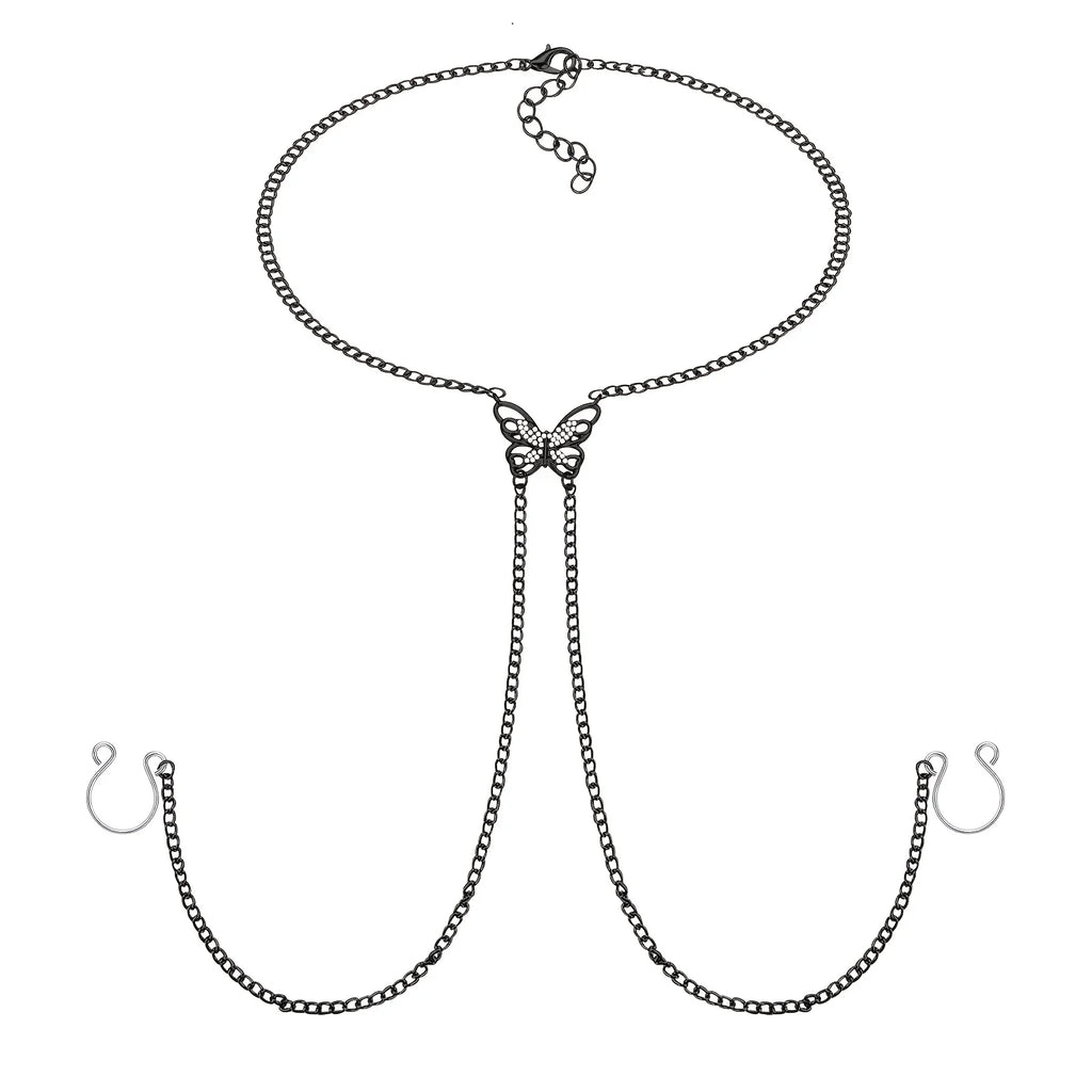 Butterfly Nipple Rings with Chain