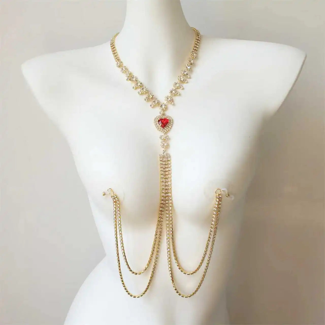 Red Heart Tassel Nipple Chain Necklace