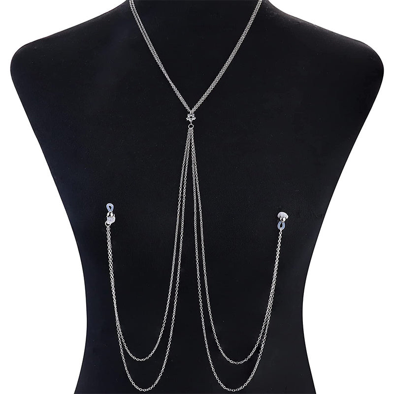 Non-Piercing Fake Nipple Rings with Chain