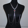 Red Heart Rhinestone Tassel Nipple Chain