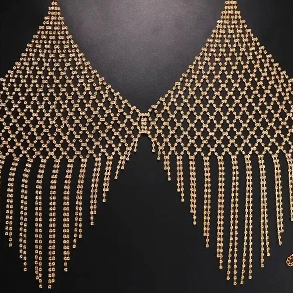 Full Rhinestone Tassel Bra Body Chain