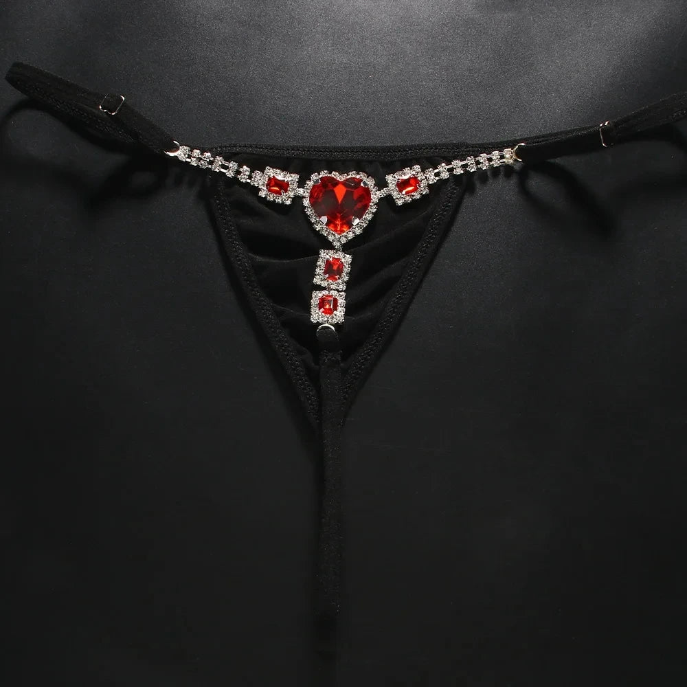 Crystal Heart G-String Thong with Body Chain