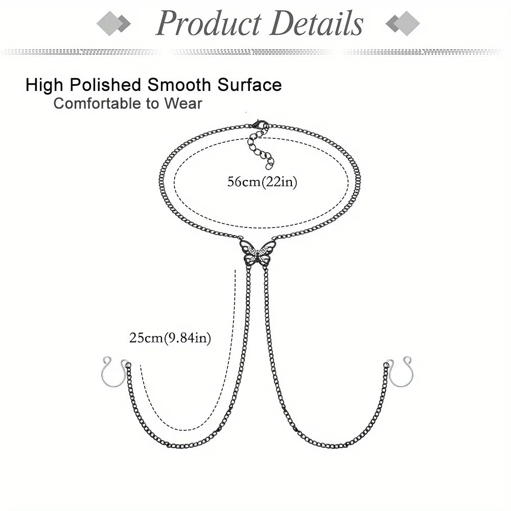 Butterfly Nipple Rings with Chain