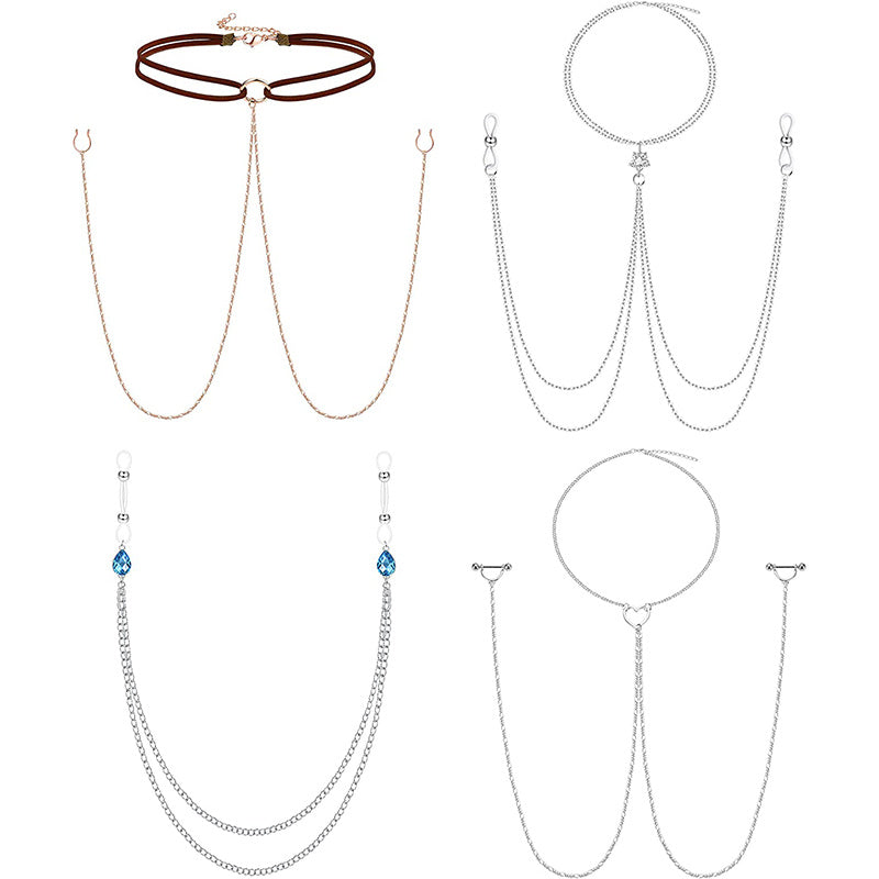 Non-Piercing Fake Nipple Rings with Chain