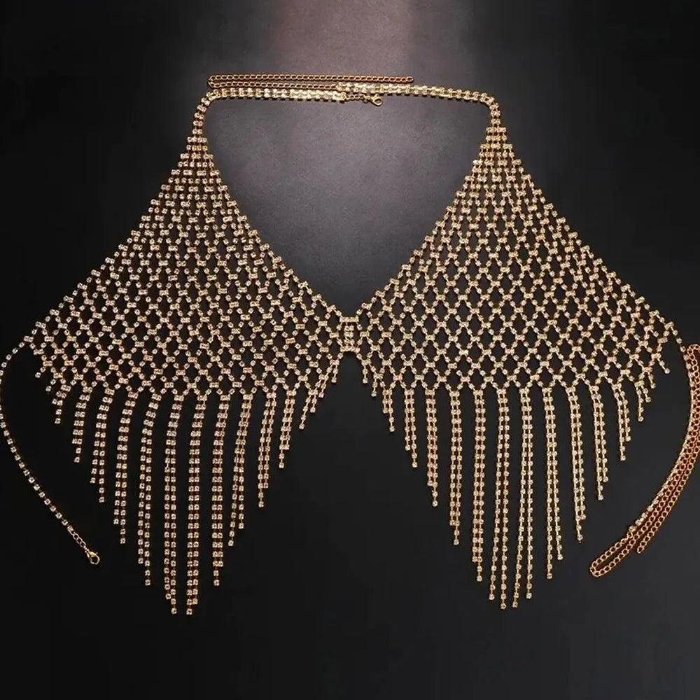 Full Rhinestone Tassel Bra Body Chain