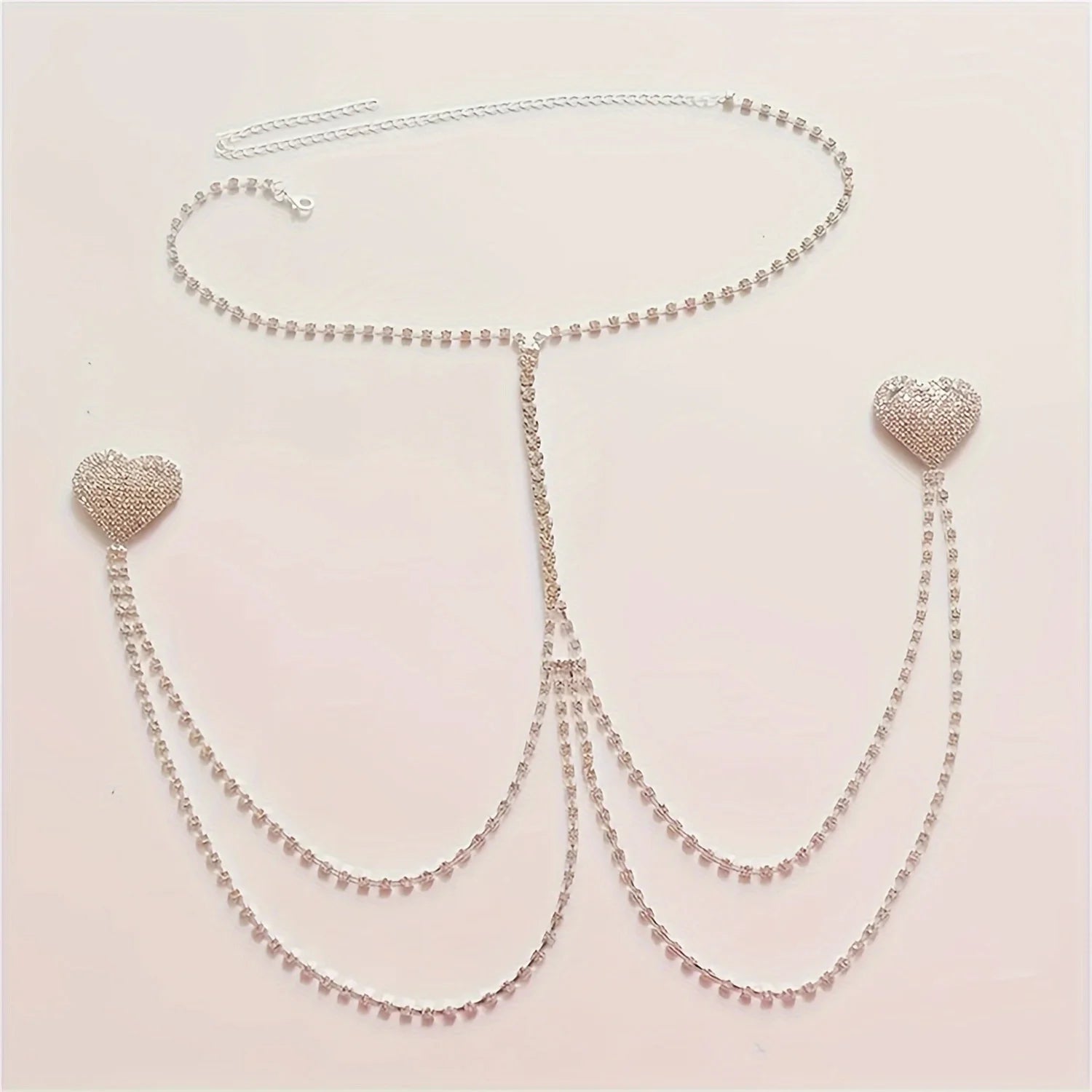 Rhinestone Heart Nipple Chain Bra