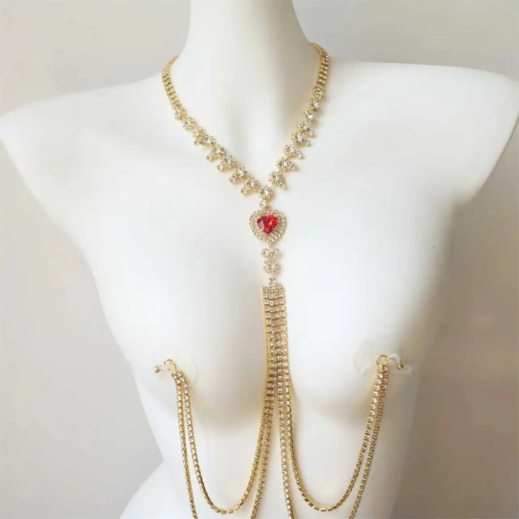 Red Heart Tassel Nipple Chain Necklace