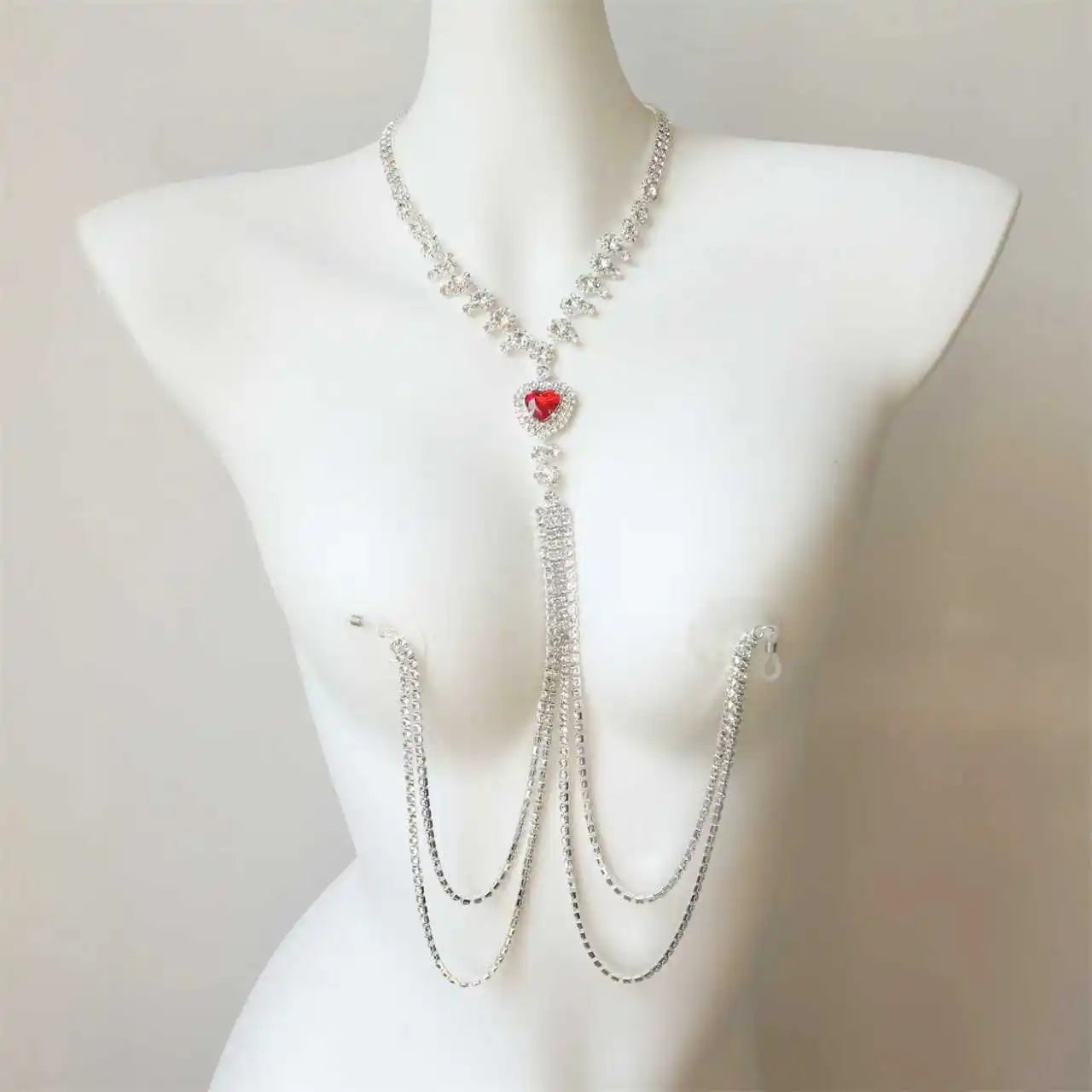 Red Heart Tassel Nipple Chain Necklace