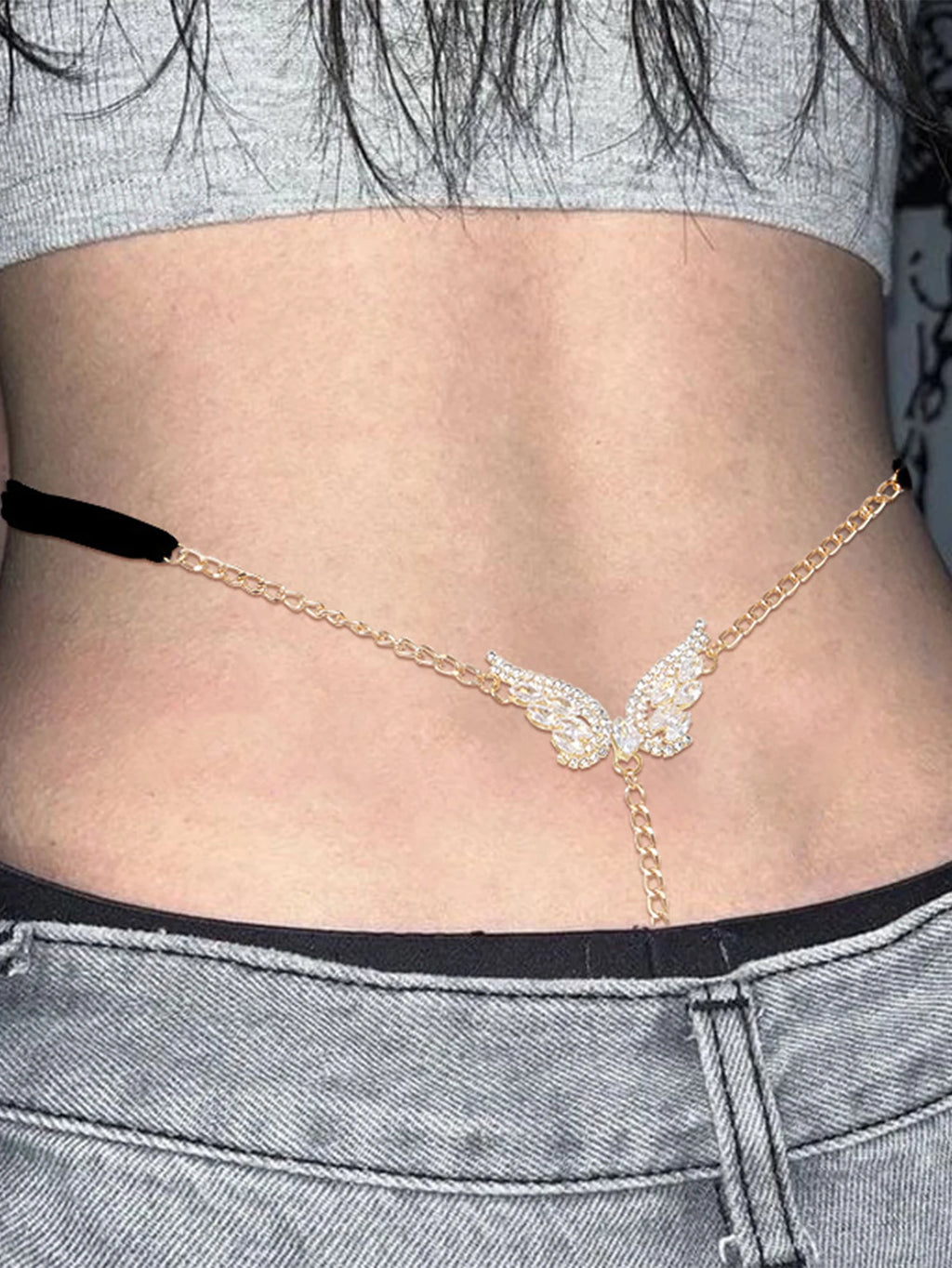 Wings Rhinestone Bikini Body Chain Thong