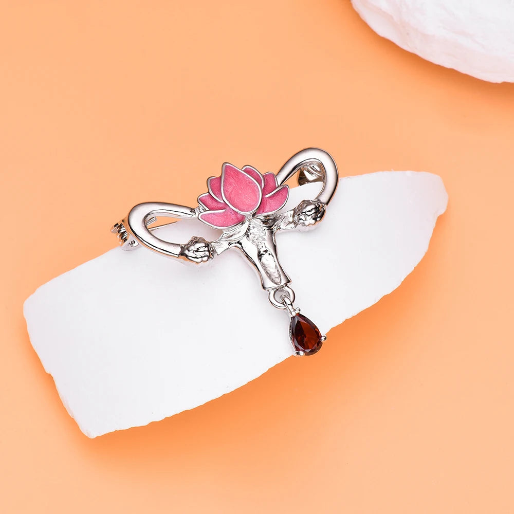 Lotus Uterus Crystal Brooch Pin
