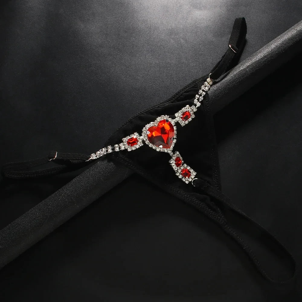 Crystal Heart G-String Thong with Body Chain