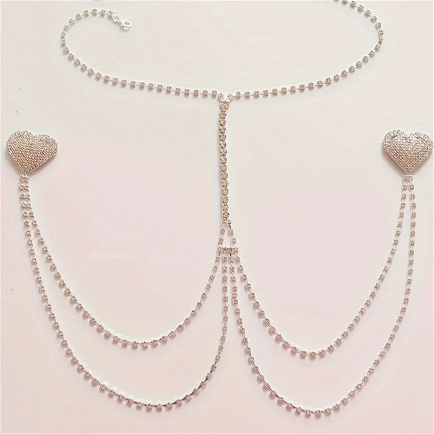 Rhinestone Heart Nipple Chain Bra