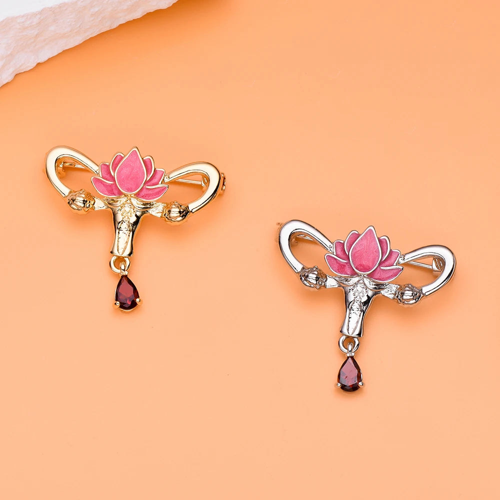 Lotus Uterus Crystal Brooch Pin
