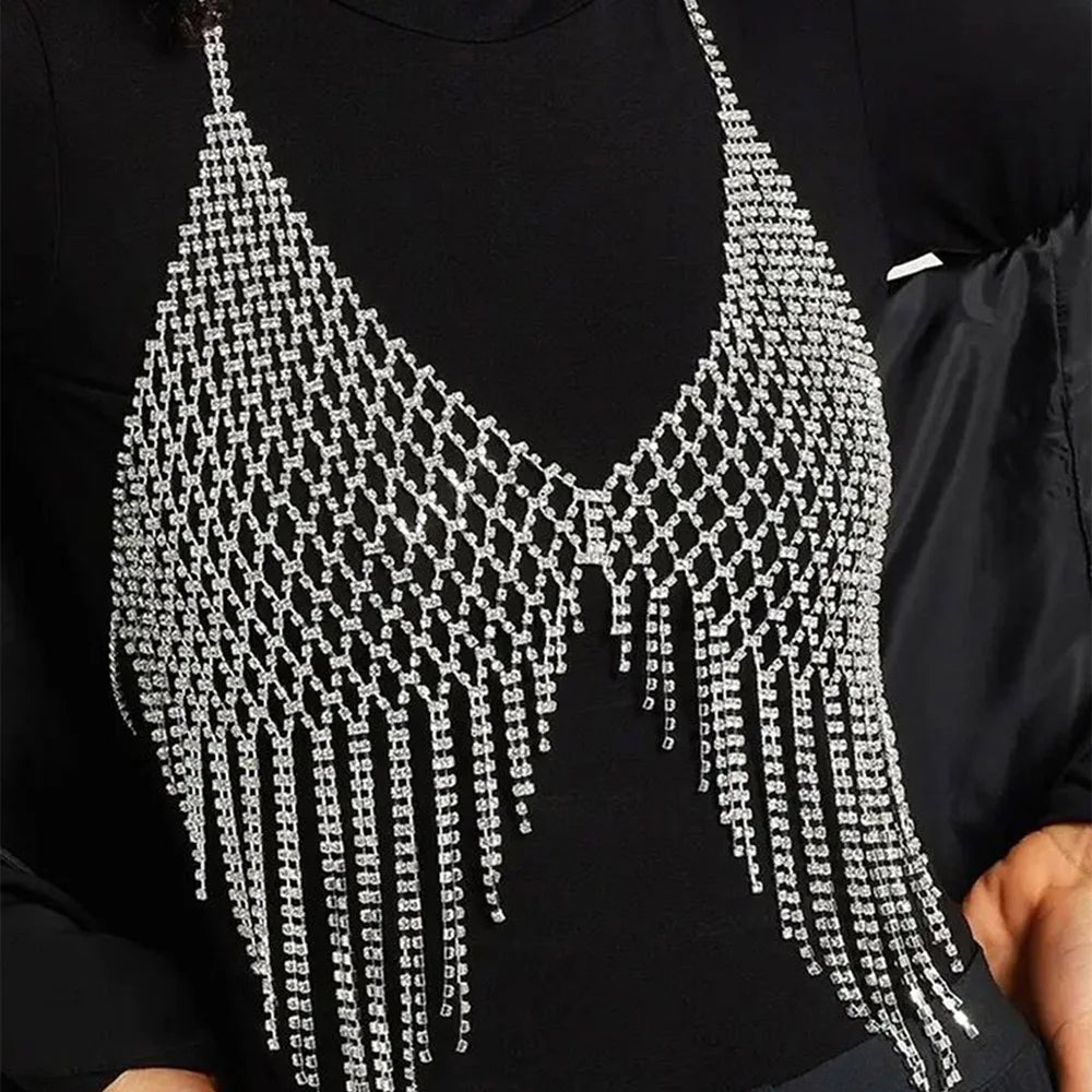 Full Rhinestone Tassel Bra Body Chain
