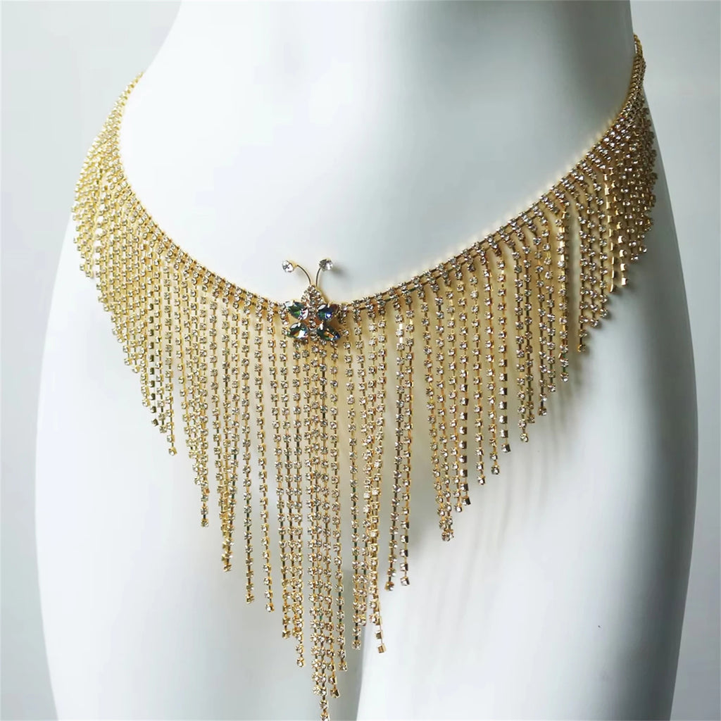 Gold Sparkling Tassel Crystal Waist Chain