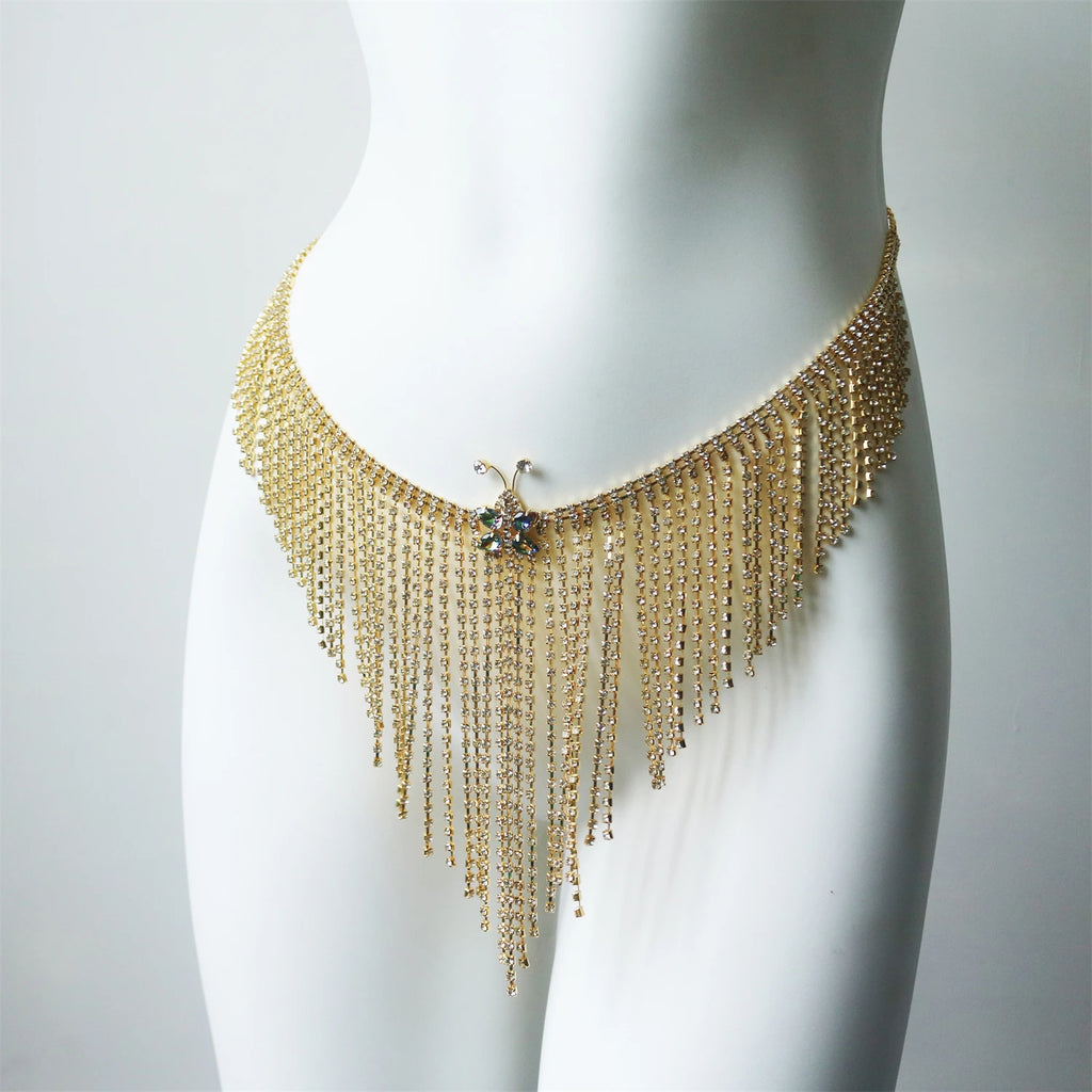 Gold Sparkling Tassel Crystal Waist Chain