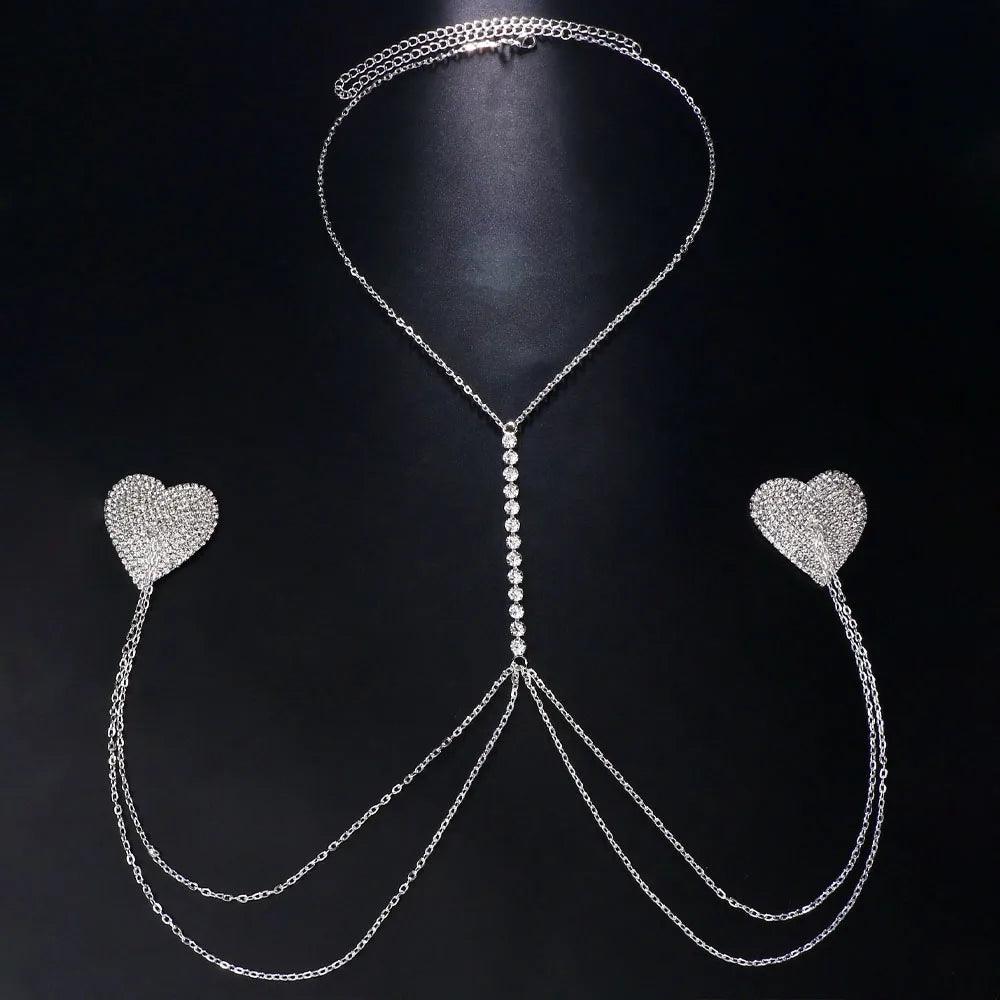 Rhinestone Star Tassel Breast Patch Chain