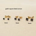 Black Zircon Stud Earrings — Round & Square