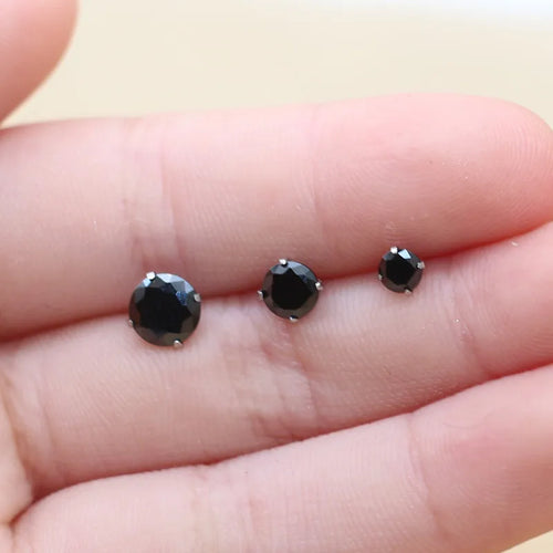 Black Zircon Stud Earrings — Round & Square