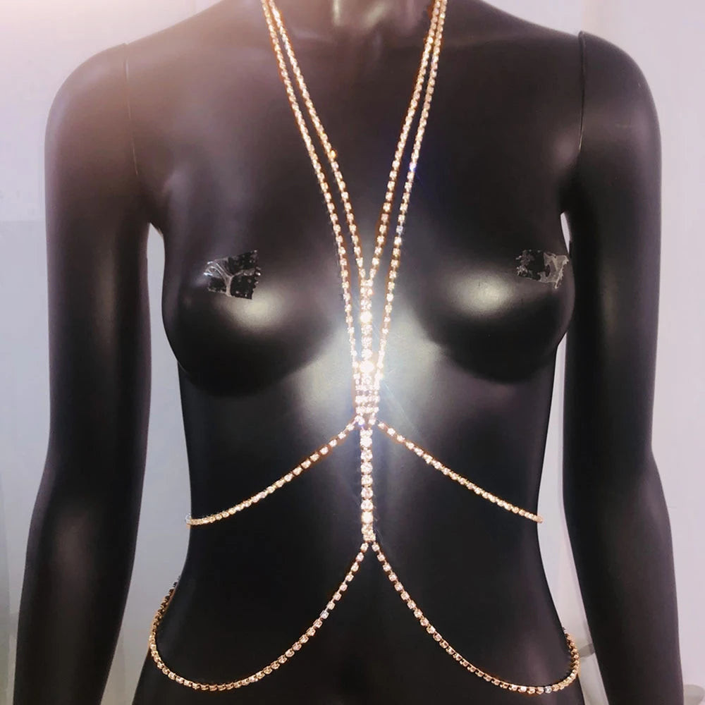 Rhinestone Chest & Waist Harness Body Chain