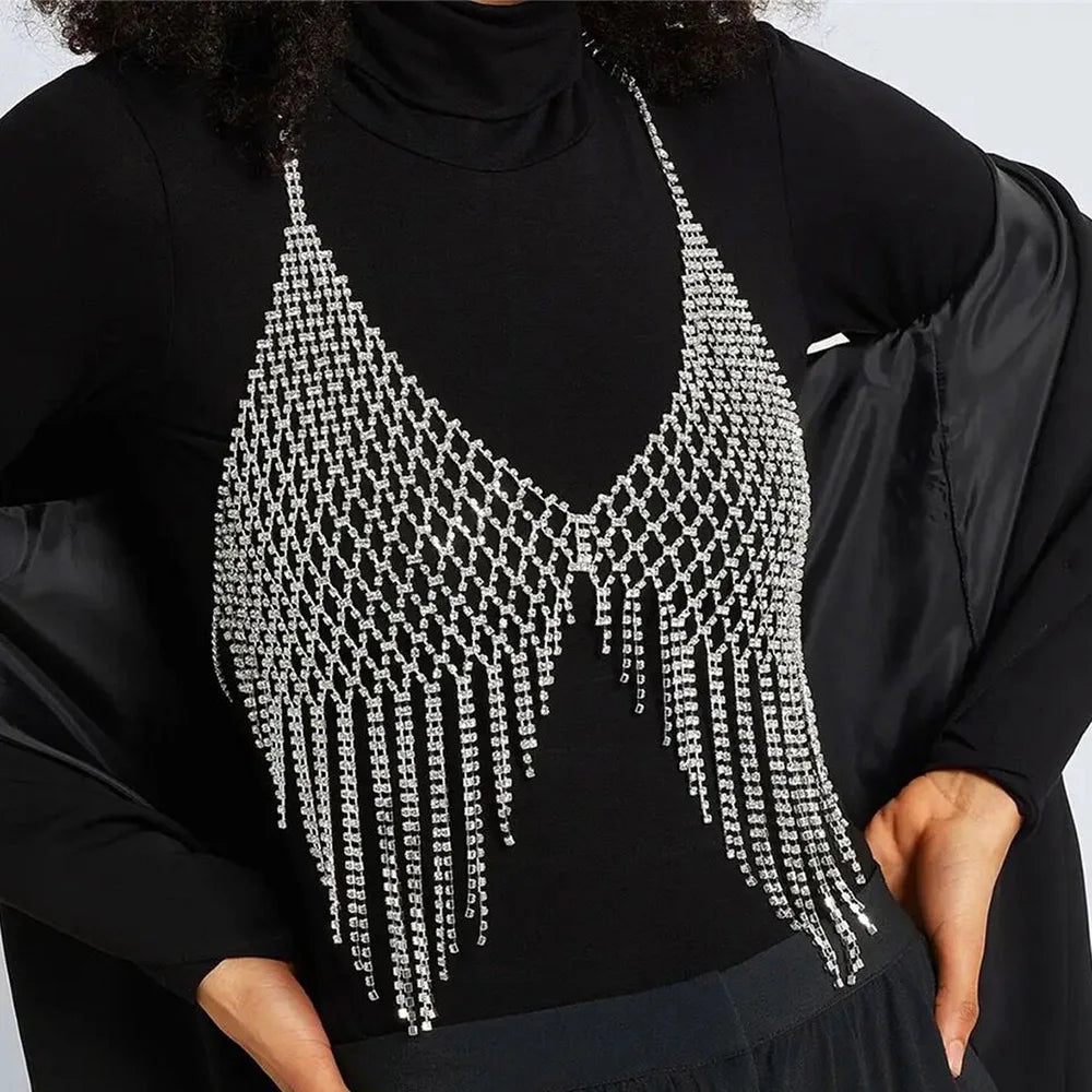 Full Rhinestone Tassel Bra Body Chain