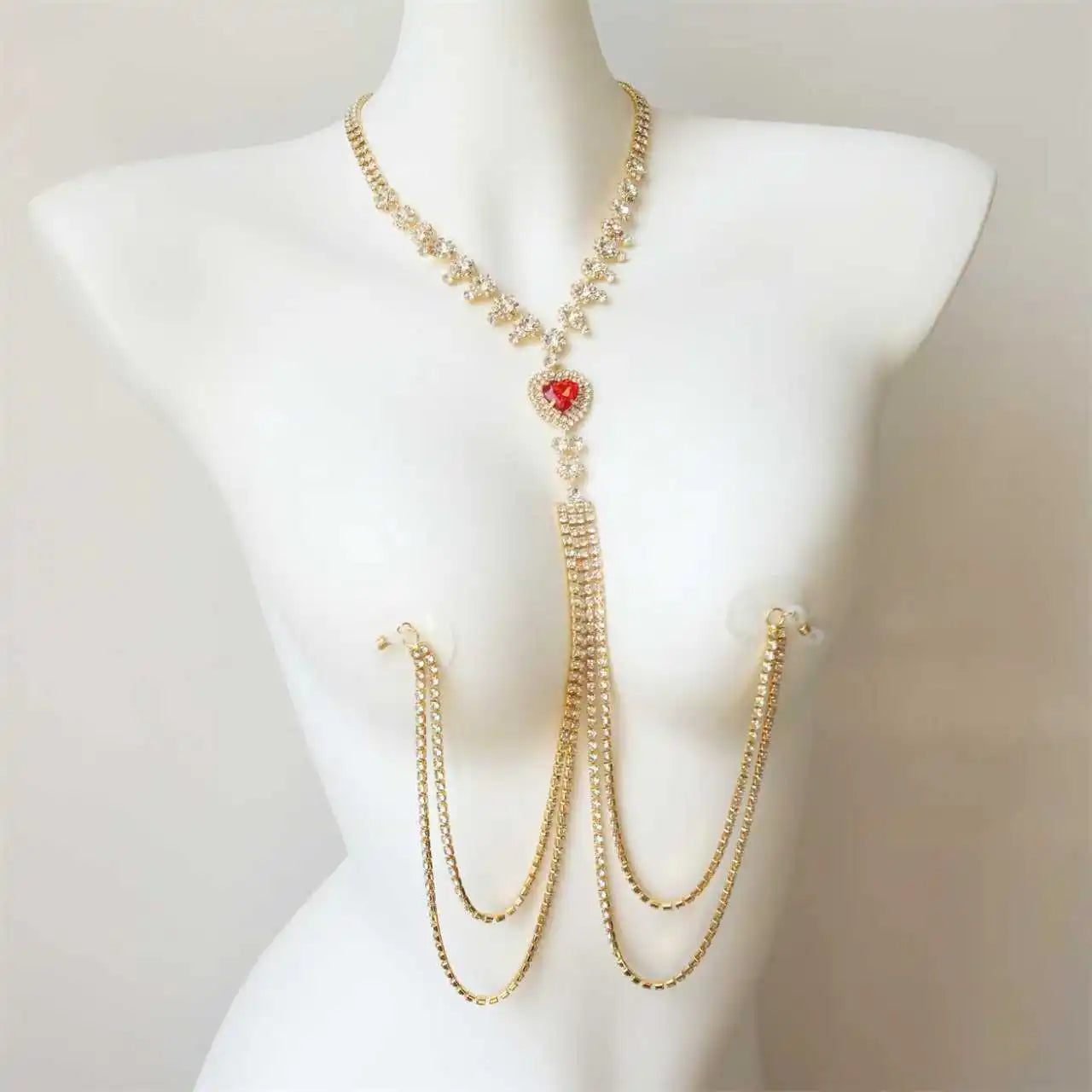 Red Heart Tassel Nipple Chain Necklace