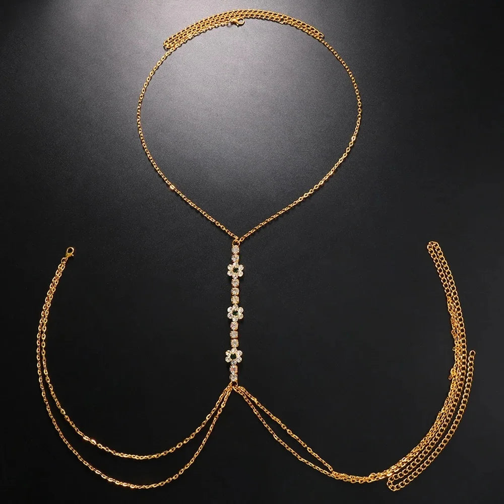 Rhinestone Chest & Waist Harness Body Chain