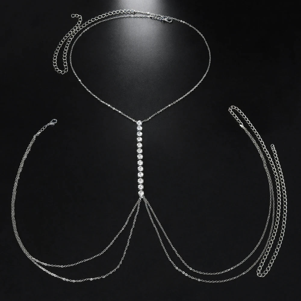 Rhinestone Chest & Waist Harness Body Chain